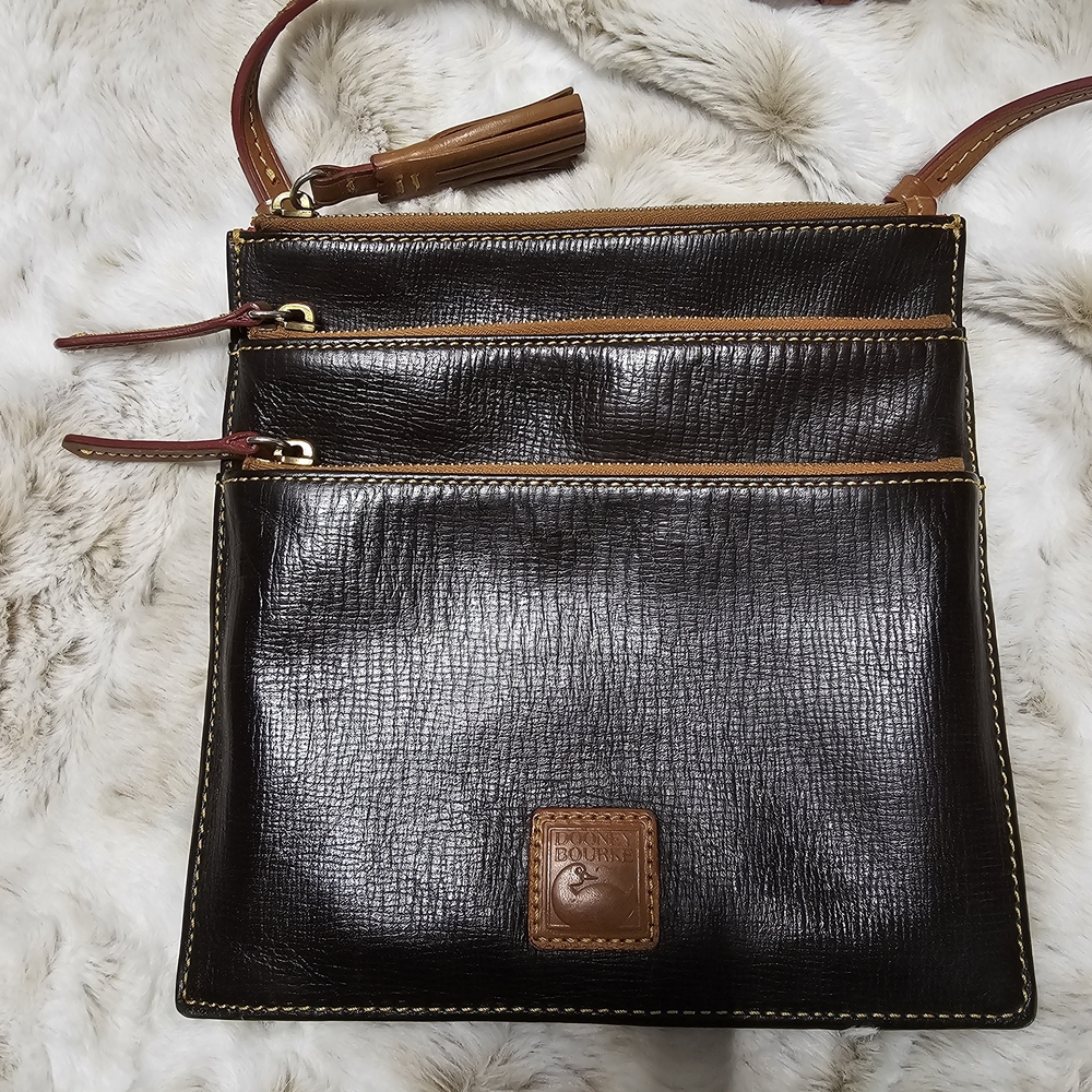 Dooney & Bourke Florentine Leather Triple Zip Crossbody Bag Purse Black